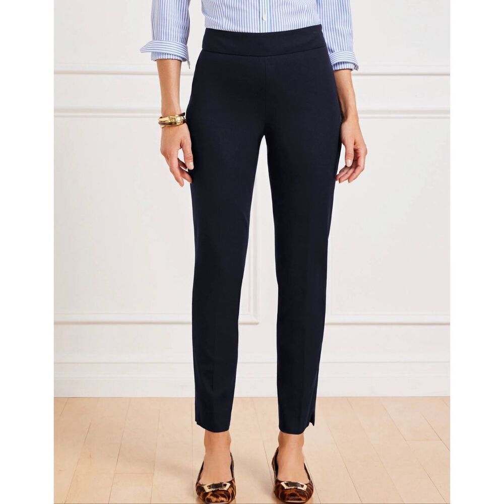 TALBOTS CHATHAM COTTON BI-STRETCH SLIM ANKLE PANTS - SOLID Indigo Navy size 12 N